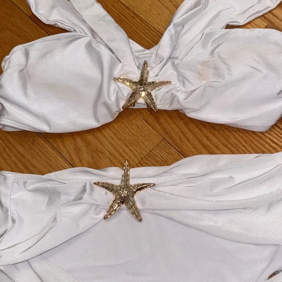 White Bikini Three Piece Set with Gold Starfish Accents - Picture 3 of 6